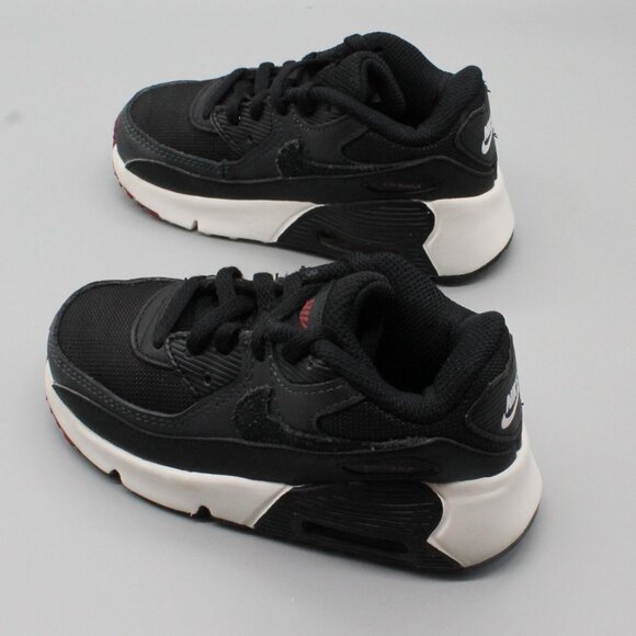 Nike Air Max 90 Kids Size 10C Black White Red Sneakers - Picture 2 of 8